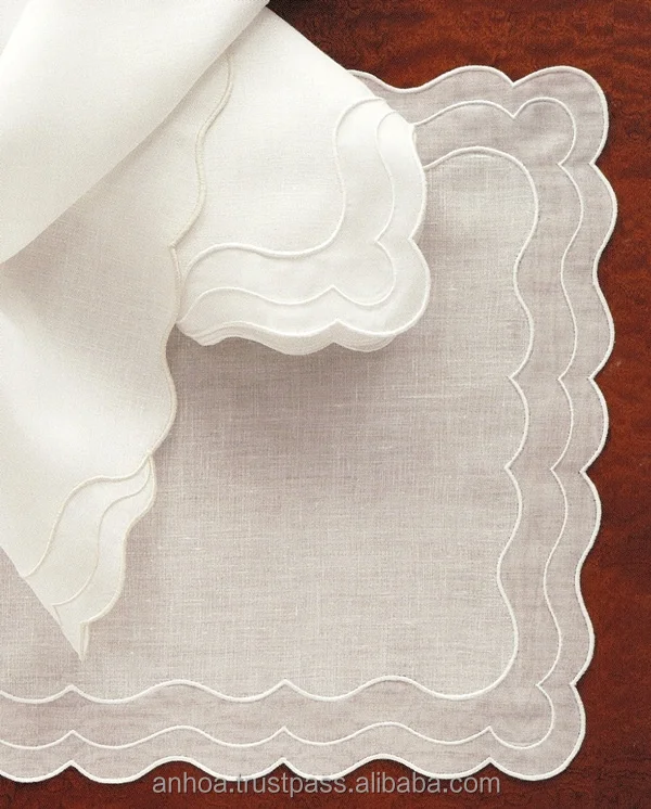 Linen Embroidered Scallop Edge Placemats Buy Linen Napkins For