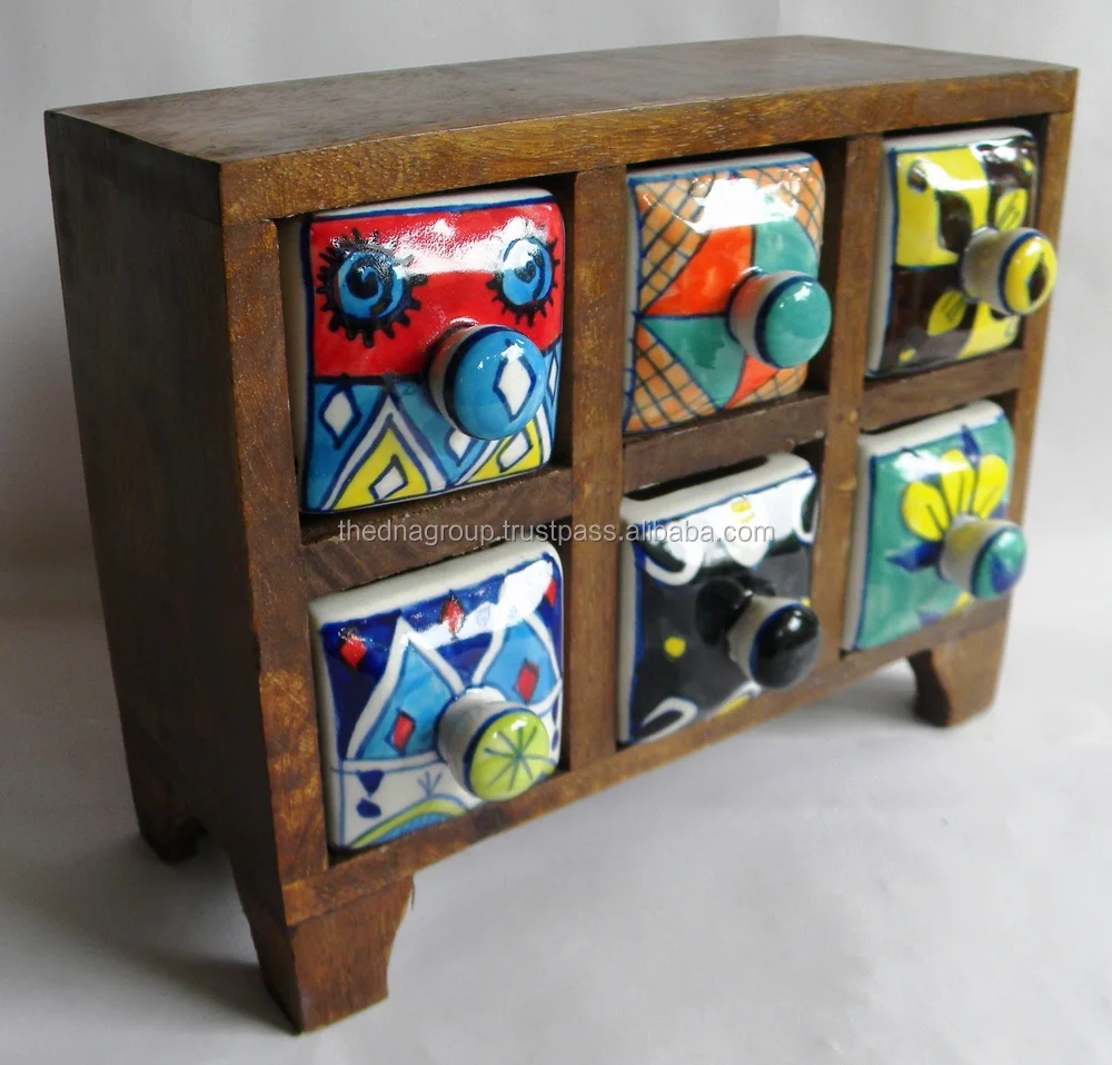 Wooden Chest 6 Ceramic Drawers Natural Horizontal Buy Wooden