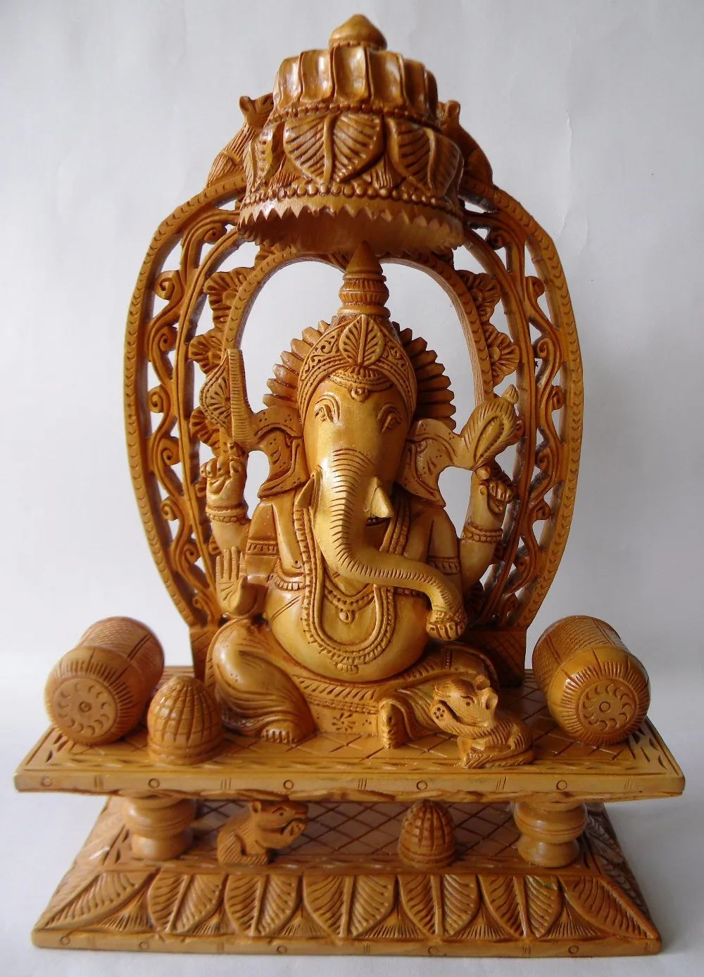 Indian Lord Pardi Ganesha Hand Carved Wooden Pooja Decorative Sculptures 