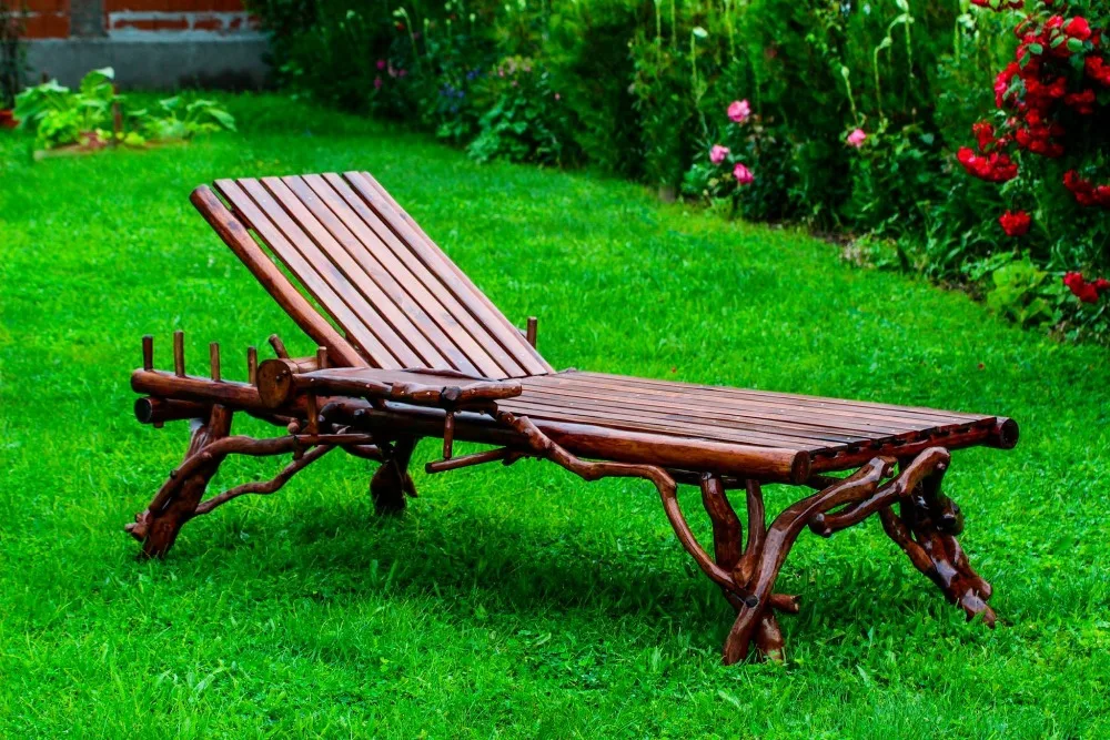 Rustic Wooden Lounge Chair Sunbed Outdoor Garden Furniture