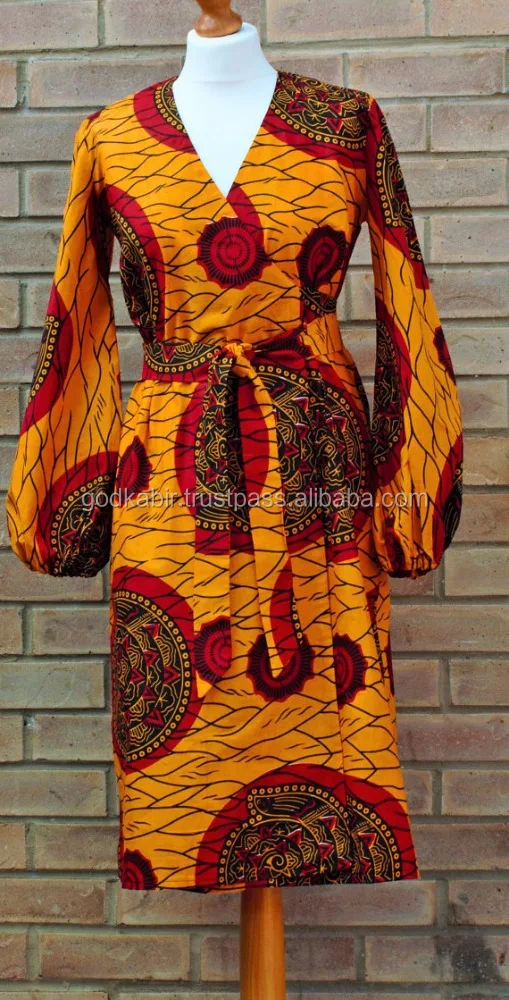 african print wrap dress