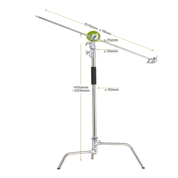 Stainless Steel Studio Light Stand Detachable Light Cstand With Arm