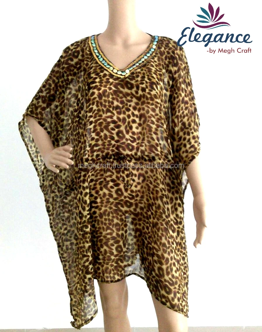 Chiffon Beach Wear Kaftan Tops Chiffon Ponchochiffon Beaded Kaftan