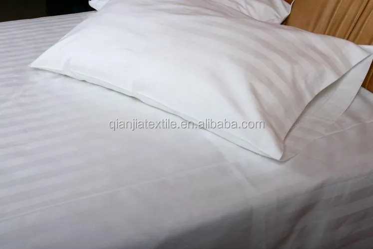 100% Cotton White Stripe Satin Bedding Set King Size Bedsheets Bedding Set for Hotel Woven 40 Disposable Solid Grade a QJ Sateen