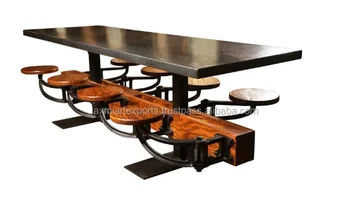 Dining Table With Attached 8 Eight Swinging Stools Dining Table With Attached 8 Eight Swinging Stools Vintage Cafeteria Manufacturer Whole Supplier