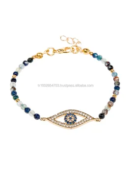 Blue Agate Evil Eye Crystals Gemstone Handmade Special Design Blue Agate Evil Eye Crystals Gemstone Handmade Special Design Bracelet