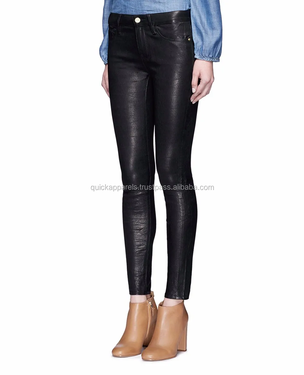 New Design Black Pu Leather Look Skinny Slim Women's Slim Pants - Buy ...
