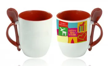 fukutomi 12oz high quality coated sublimation blanks inner color cheap christmas mug with spoon - Cheap Christmas Mugs fukutomi 12oz high quality coated sublimation blanks inner color cheap christmas mug with spoon - Cheap Christmas Mugs