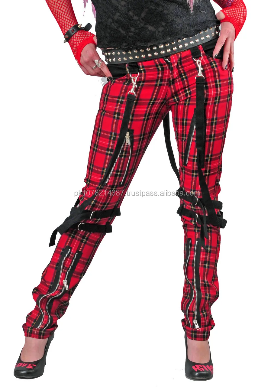 red tartan skinny trousers