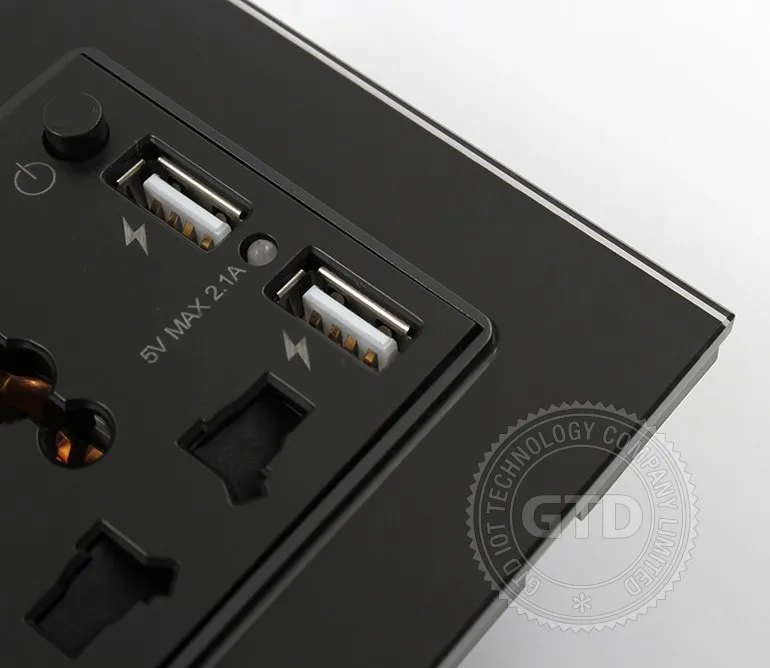Tempered Glass 3-pin Universal Socket / 2 Usb Charging With On/off ...