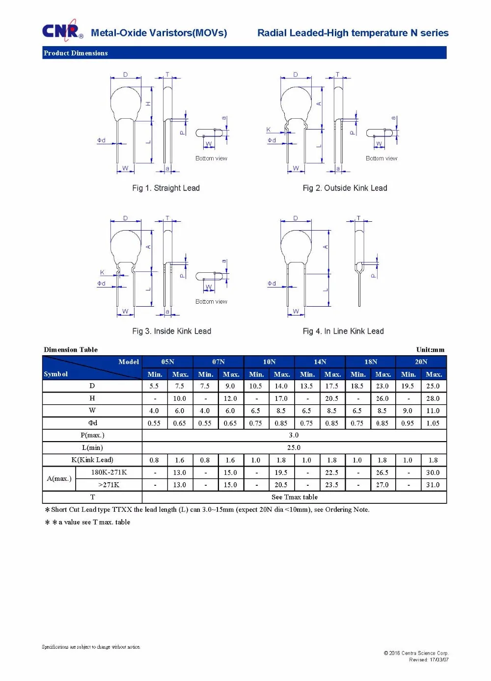 Automotive C Series Mov Metal Oxide Varistors Buy Zov Varistor