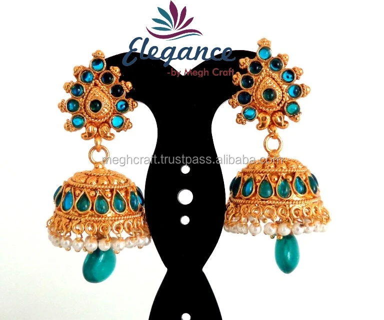 Peacock Pearl Jumka Earrings Indian Traditional Peacock Jhumka Earrings One Gram Gold 6338