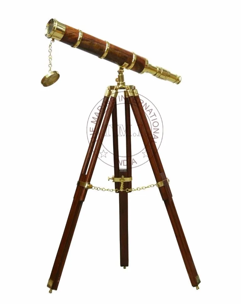 Brass/wood Telescope With Tripod Stand Nautical Vintage Telescope W