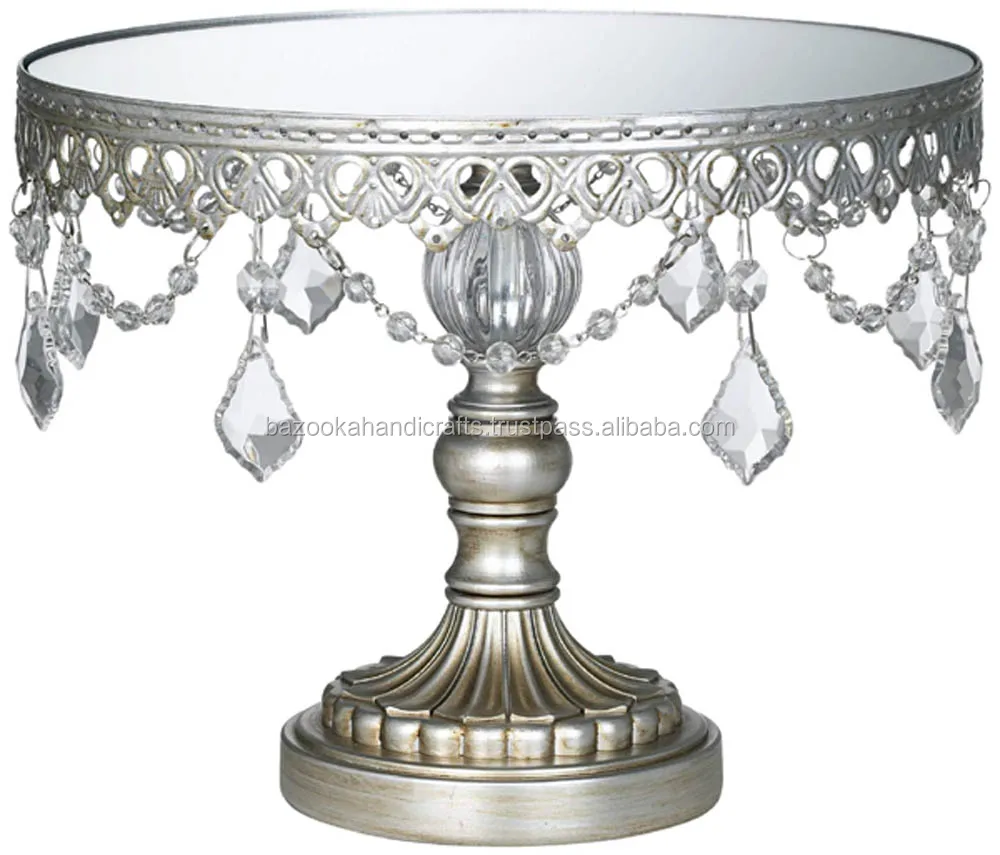 Metal Cake Stand With Hanging Crystal Beads Decorative Cake Stand