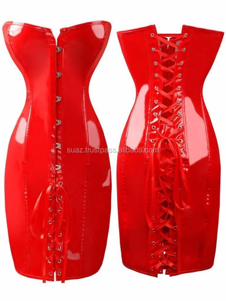 Women Leather Corset Shapers Red Corset Adjustable Full Body