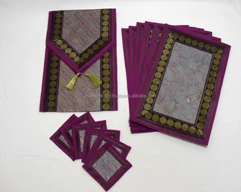 Indian Silk Table Runner With 6 Place Mats 6 Coaster In Pink