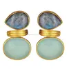 Two Gemstone Cool Combination Dazzling Style Aqua Chalcedony & Labradorite Earring Stud