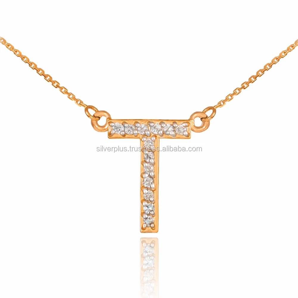 14k Yellow Gold "t" Diamond Letter Initial Doublemounted Monogram Necklace Buy 14k Yellow