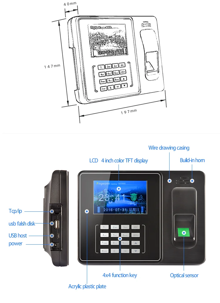 Witeasy A9 large color screen TCP IP WIFI based fingerprint biometric time attendance system free sdk
