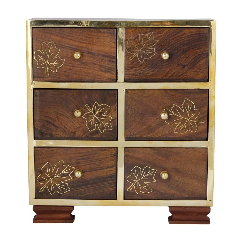 Store Indya Small Wooden Chest Of 6 Drawers Armoire Jewelry