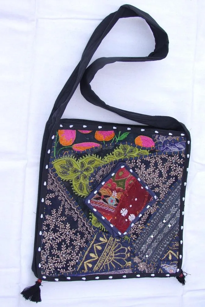 Patchwork Fabric Banjara Theme Bags With Mirrors And Pom Poms Made From ...