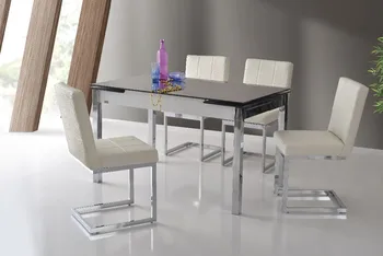 Extendable Tempered Pascal Glass Table Barcelona Chair With