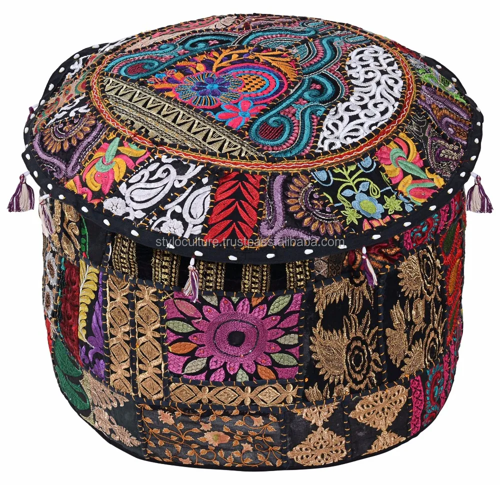 Pouf Vintage indien Patchwork Pouf Pouf Rond Pouf Couvre-pouf Ethnic