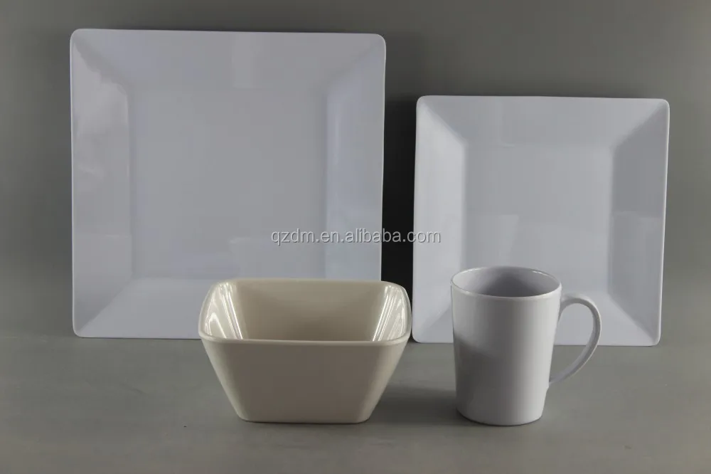 White Melamine Dinner Set Square Dinnerware Set
