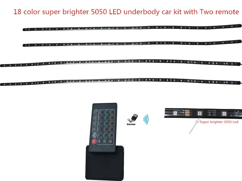 New Wireless Sound Control 5050 LED RGB Neon Strip Under Car Auto Glow Underbody System 18 Color Light Kit