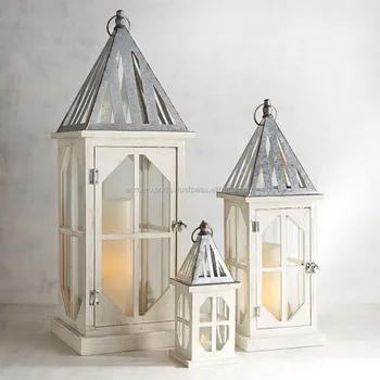 White Wooden Lantern Garden Decorative Set Of 3 Garden Decorative Wooden Lantern Set