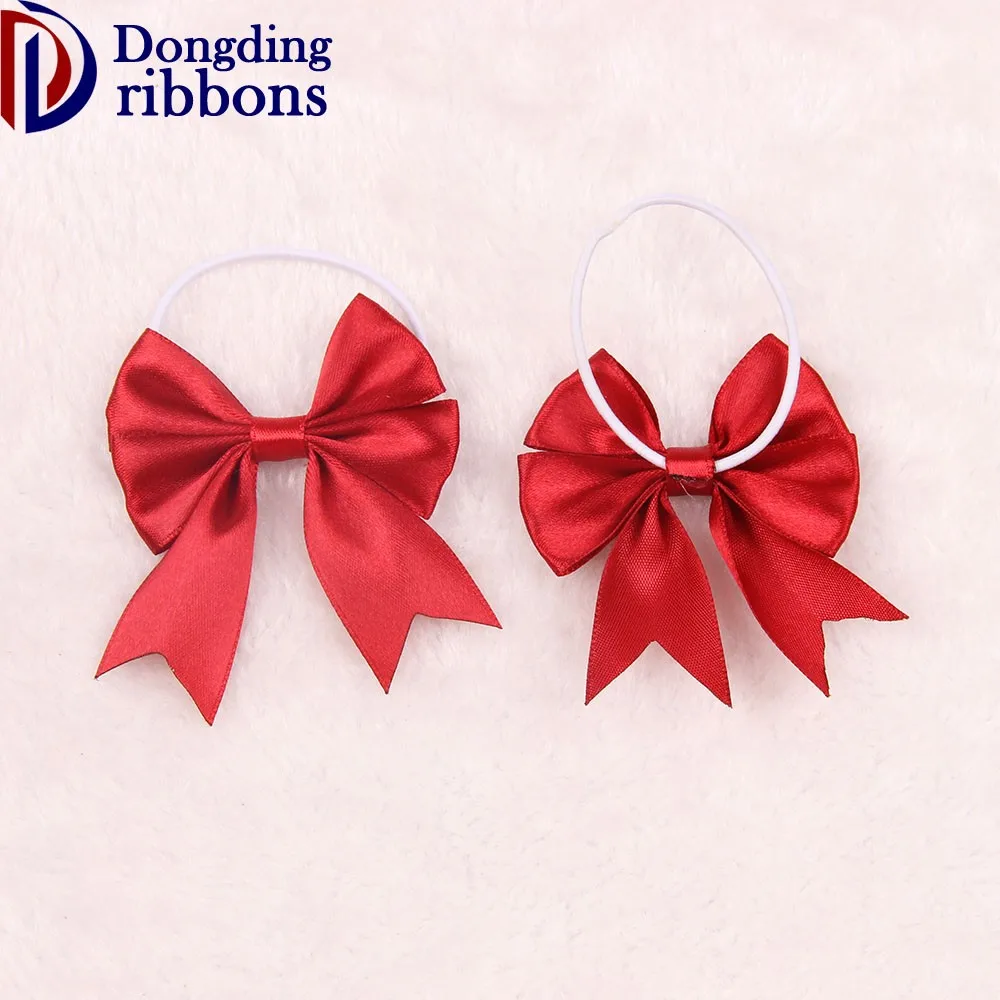 Handmade Custom Elastic Gift Packing Bows,Red Satin Ribbon Bottle Bow