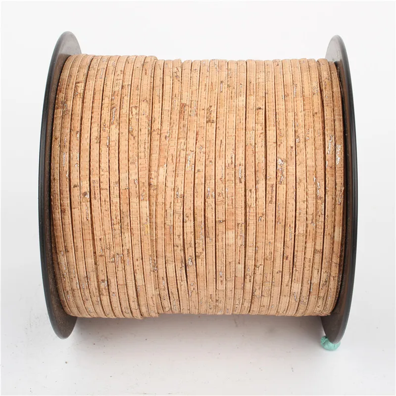 Portuguese natural cork 5*2mm flat cork cord beige with silver handmade jewelry supplies Cor-114