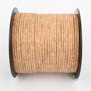 Portuguese natural cork 5*2mm flat cork cord beige with silver handmade jewelry supplies Cor-114