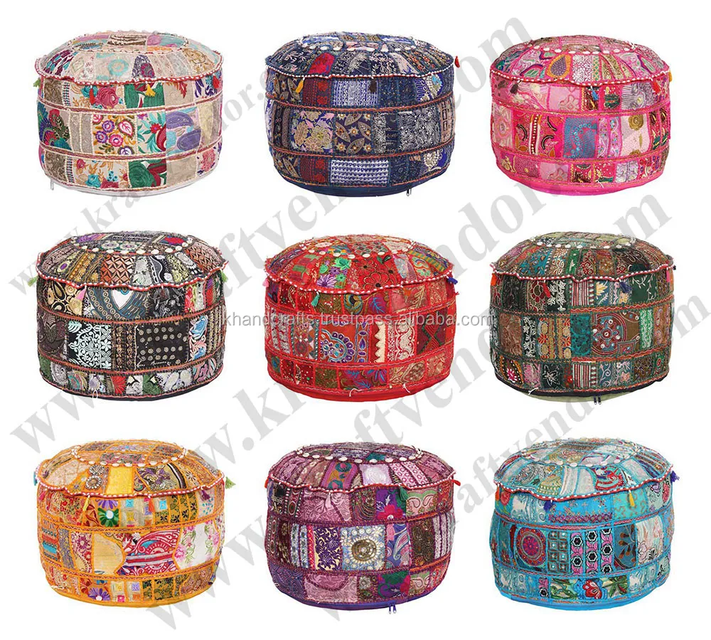 Sari Patchwork Indian Fabric Ottoman - Buy Vintage Sari Fabric Ottomans ...