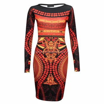 Vintage And Famous Party Wear Function Women Ladies African Tribal Print Long Sleeve Midi Dress Vintage And Famous Party Wear Function Women Ladies African Tribal Print Long Sleeve Midi Dress