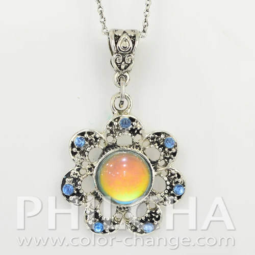 Multi Color Change Vintage Flower Mood Necklace With Rhinestone Buy