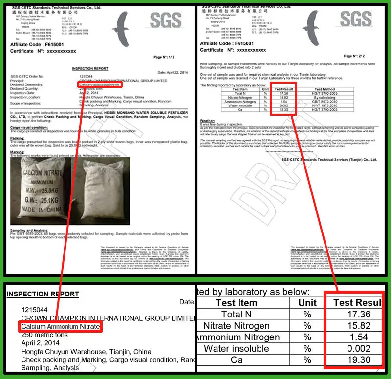 calcium ammonium nitrate certificate