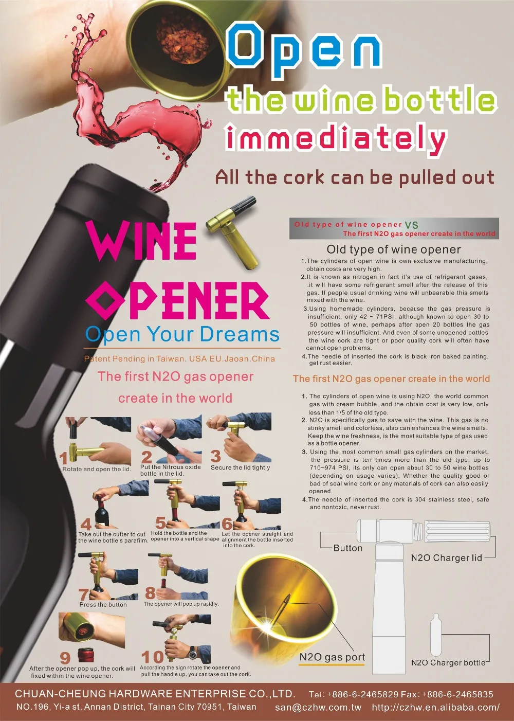 Open The Wine Bottle Immediately Pneumatic Wine Opener Gas Wine Opener