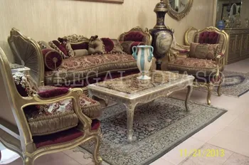 Red Gold Sofa Couch Suite Salon Set Living Room Furniture Set