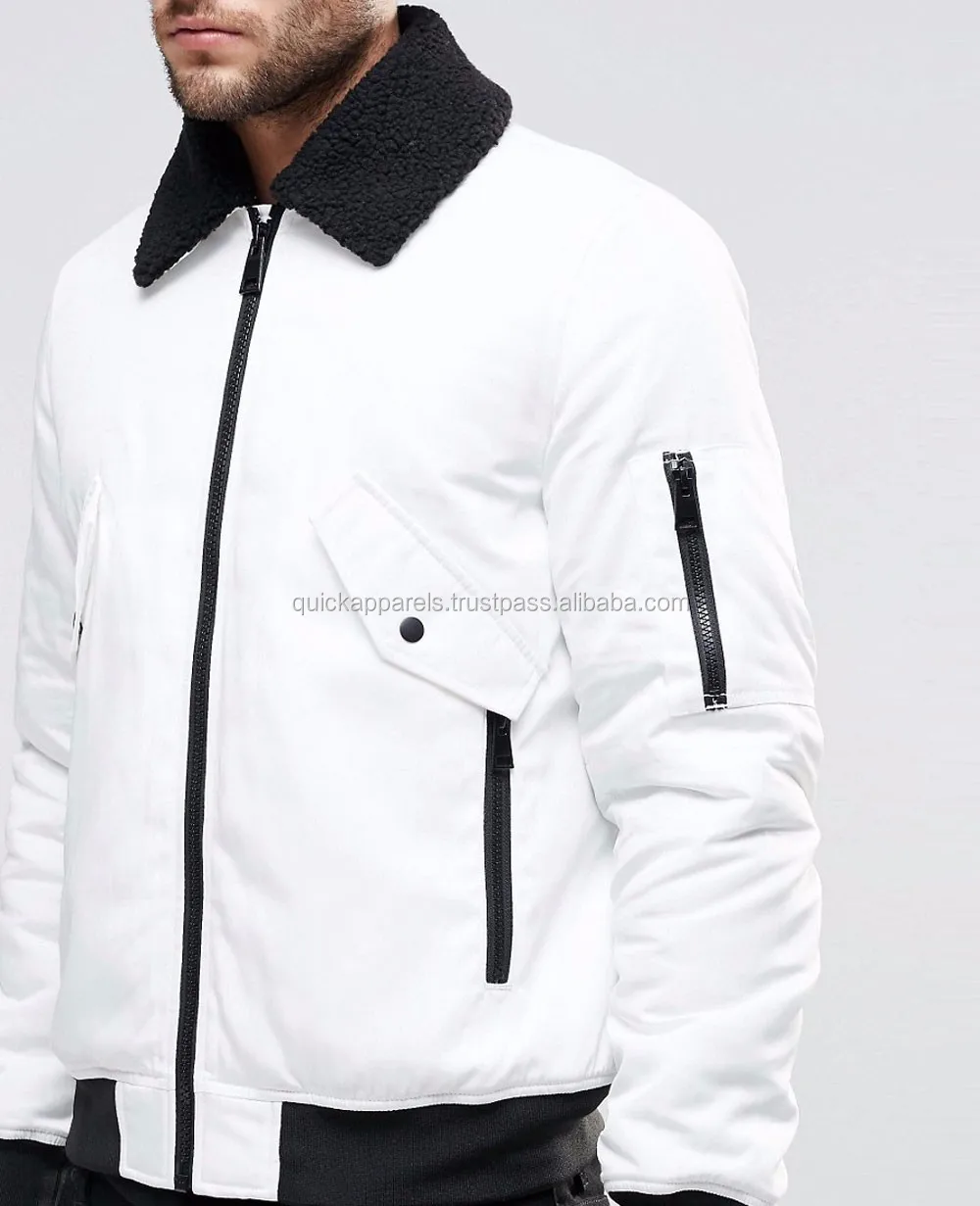 Bomber Jacket With Fleece Collar In White Polyester Buy Jacket Zip Pocket Men Field Jacket