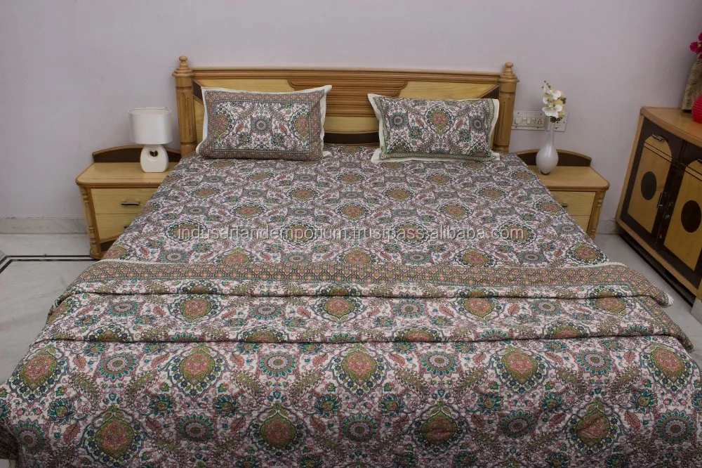 Indian 100cotton Jaipuri Screen Printed Multicolour Cotton Bedsheet