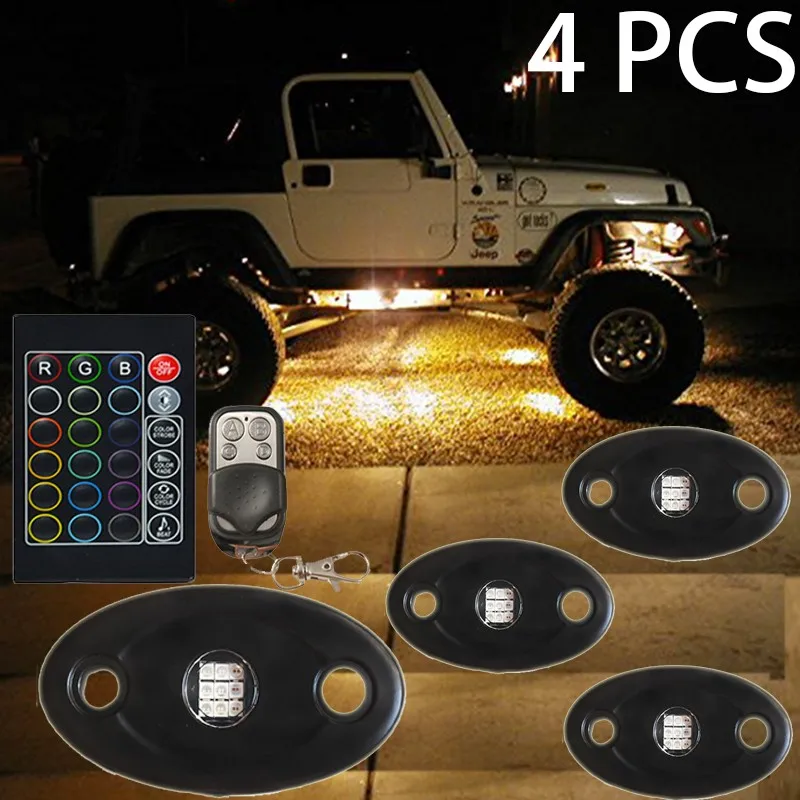8 PCS super bright IP68 Rgb Led Color Changing Rock Lights mini wireless APP remote control led car interior lights