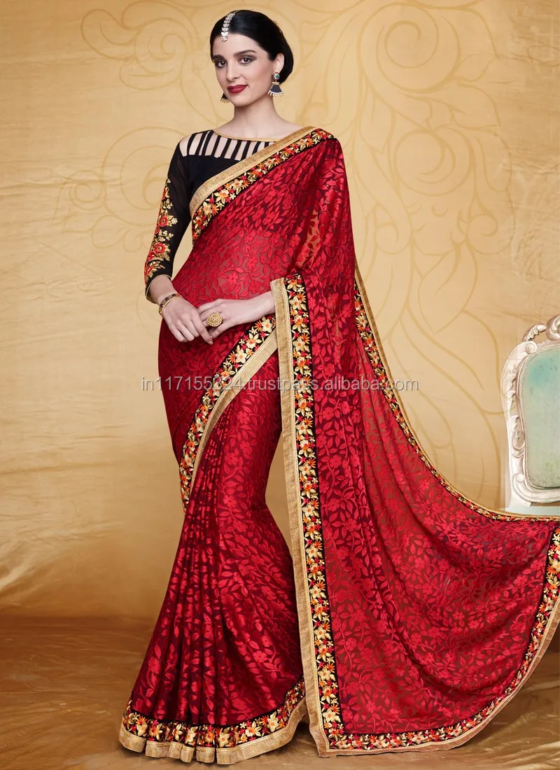 Simple Designer Saree By Kesari Exports - Red Color Brasso Saree ... Simple Designer Saree By Kesari Exports - Red Color Brasso Saree ...