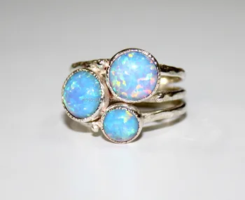 3 Opal Sterling Silver Ring Multi Stone Ring In Sterling Silver