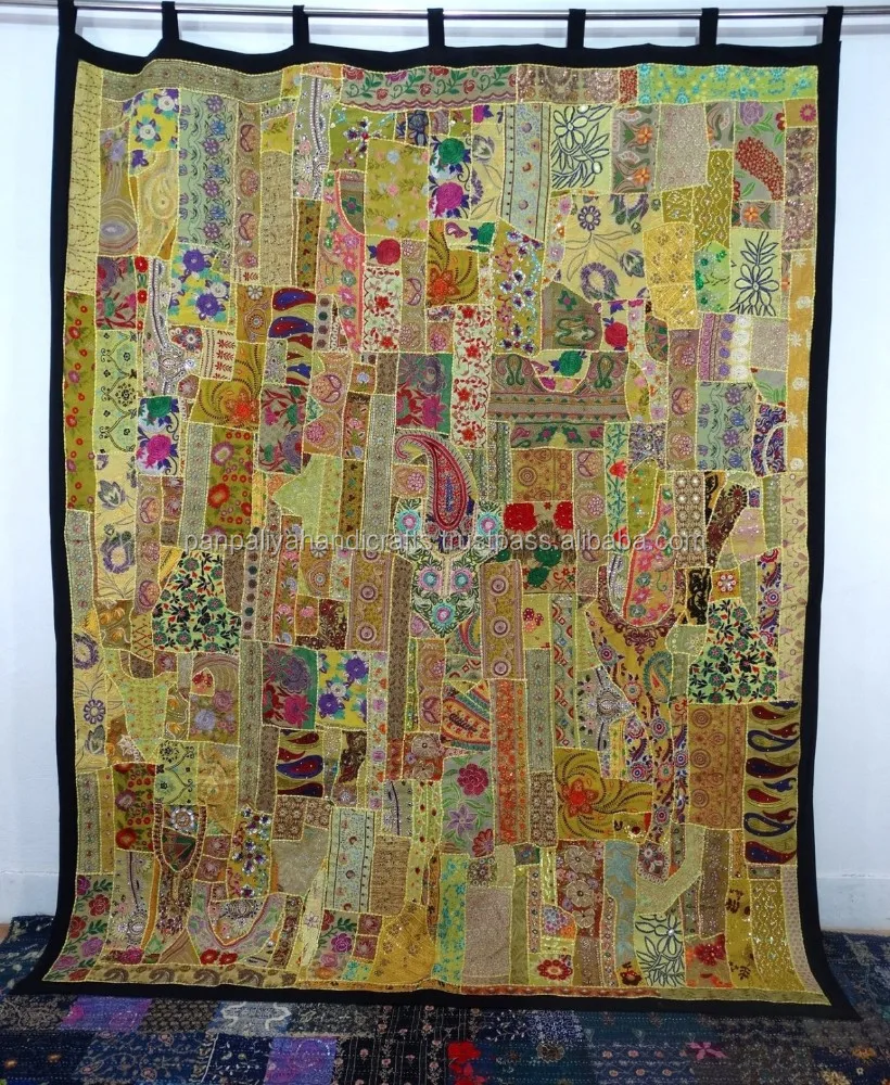 Grote vintage sari patchwork tapijt, grote indiase patchwork ...