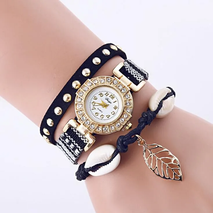 WW332 2016 New Fashion Crystal Leather Bracelet Quartz Watch