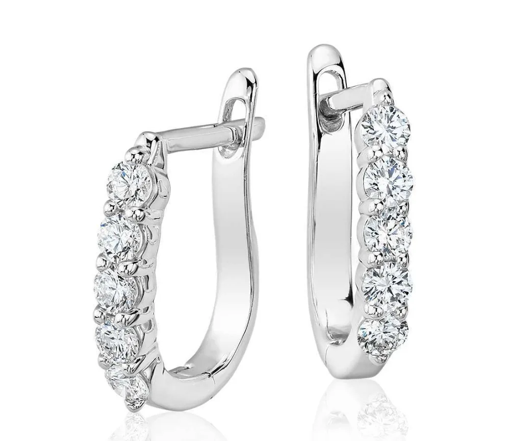 Natural Diamond Studded Hoop Earring Clip On 18k Solid White Natural Diamond Studded Hoop Earring Clip On 18k Solid White Gold Real Hoops Product