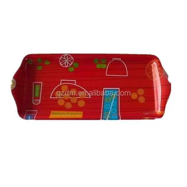 Oblong Shape Melamine Serving Tray With 2 Handle