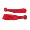 precious ruby gemstone beads tassel earrings, pave set white diamond designer dangles, 18k yellow gold