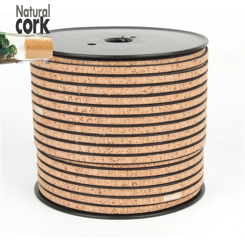 Portuguese Cork 10mm flat cork cord black with natural cork leather jewelry supplies cord for vegan Cor-120